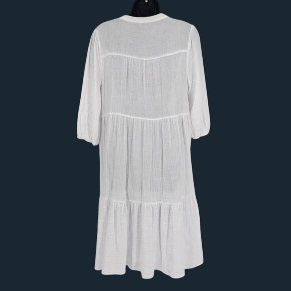 Joan Vass Gauze Midi Dress Tiered Cottage Resort Minimalist Relaxed Fit Size S - Picture 2 of 14
